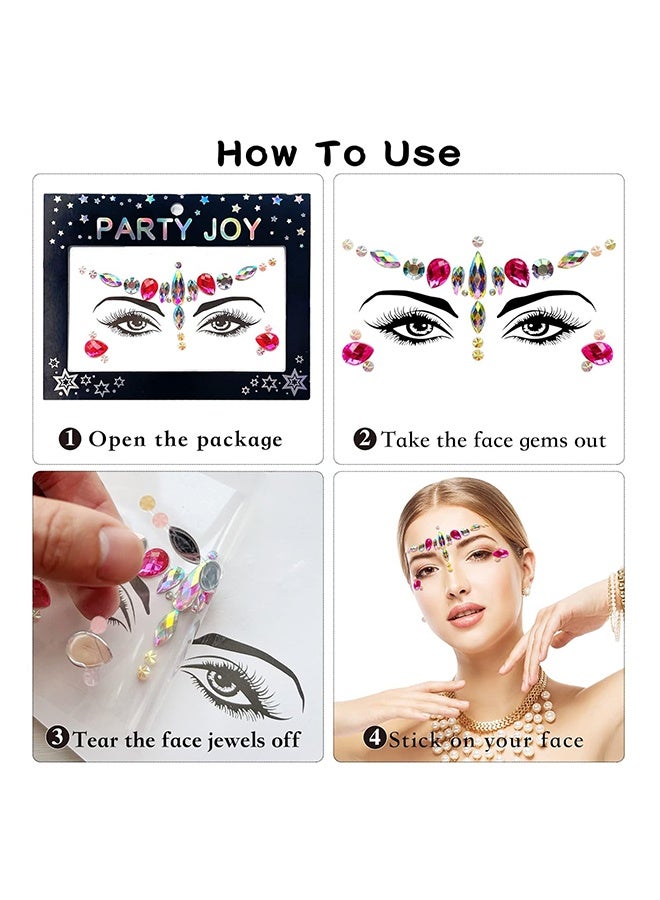 6 Pcs Face Crystal Glitter Gems Luminous makeup Temporary Tattoo Stickers, Acrylic Crystal Glitter Jewels Tears Rhinestone for Parties Clubs Music Festivals - Image 4